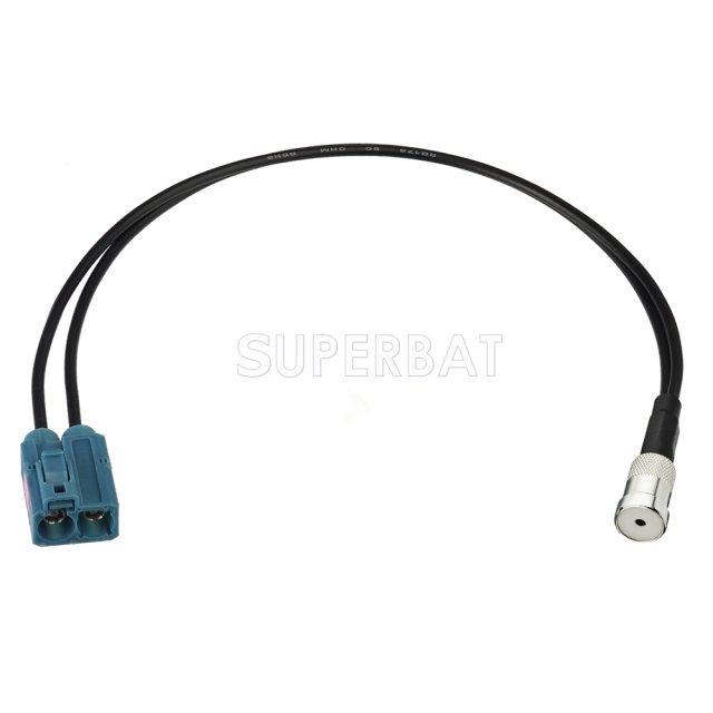 Fakra Water Blue Double Straight Jack to ISO Straight Jack RG174  V shape