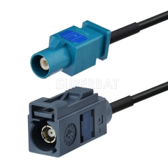 Fakra Blue Grey Straight Jack to Fakra Water Blue 1 Straight Plug RG174