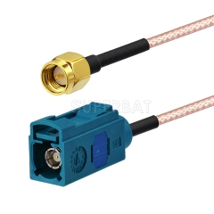 Fakra Water Blue Straight Jack to SMA Straight Plug RG316