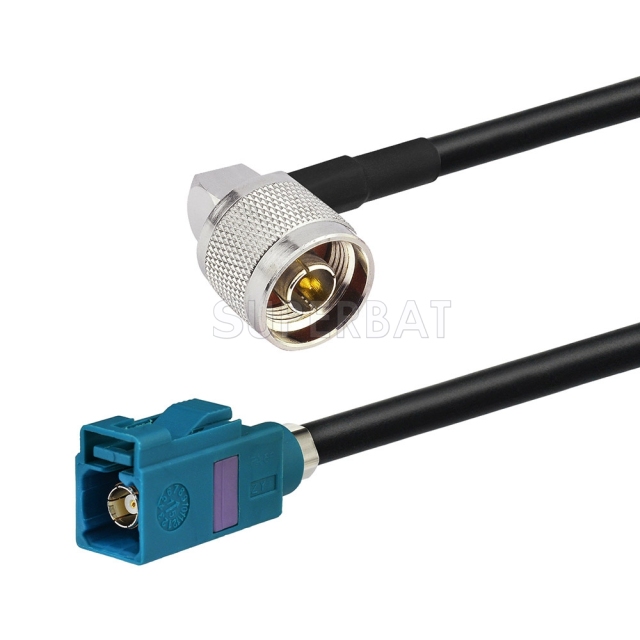 Fakra Water Blue Straight Jack to N Right Angle LMR195