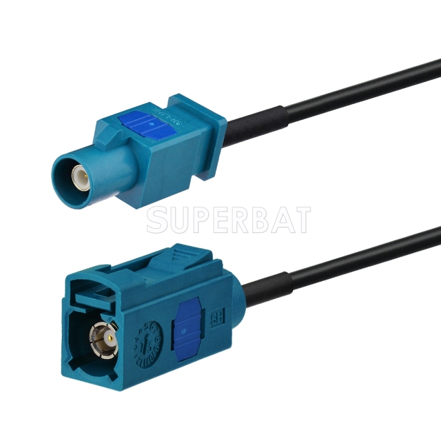 Fakra Water Blue Straight Jack to Fakra Water Blue 1 Straight Plug RG174