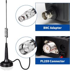 Bingfu CB Antenna 27MHz CB Radio Antenna Magnetic Base Handheld CB Antenna PL259 & BNC Male Compatible with Cobra Midland Uniden Maxon President Vehicle Car Truck Mobile CB Radio Handheld CB Radio