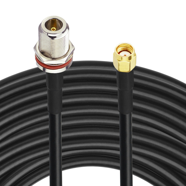 N BulkHead Jack with O-ring to RP-SMA Right Angle Plug RG58 610cm