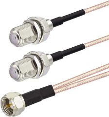 SUPERBAT F-Type Splitter Cable F Male to F Dual Female Coax Splitter Cable V-Type F Type TV Splitter Cable Satellite 50ohm 15cm(6 inches)
