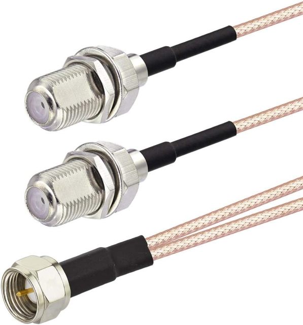 SUPERBAT F-Type Splitter Cable F Male to F Dual Female Coax Splitter Cable V-Type F Type TV Splitter Cable Satellite 50ohm 15cm(6 inches)