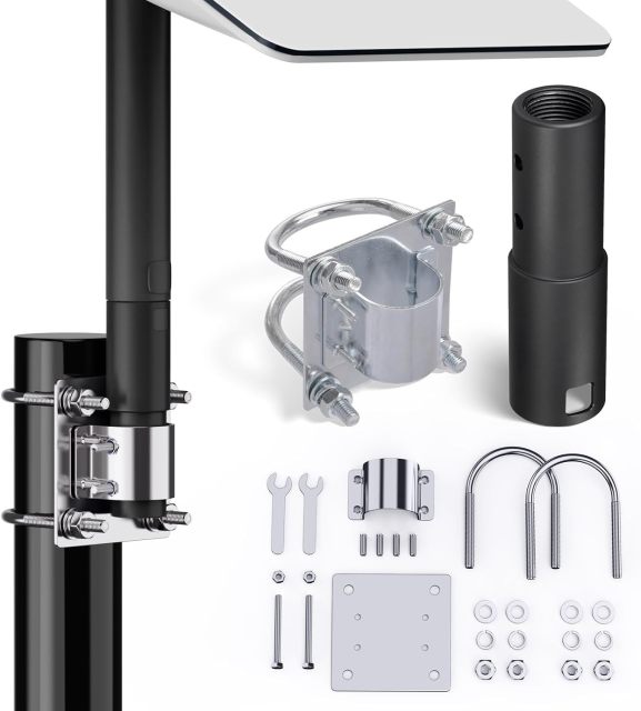GODPEE Pipe Adapter for Starlink Satellite Dish V2 Antenna Pole Mount with U Bolt Pole Clamp - Sturdy Aluminium Alloy - Built-in Anti-Rotation Rib Safe Stable Pipe Adapter