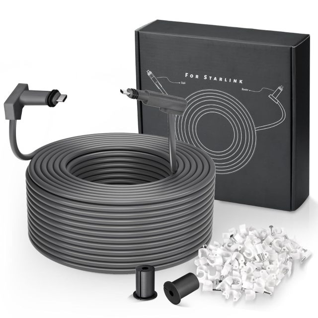 GODPEE 150Ft Replacement Cable for Starlink V2 [ Standard Actuated ] Satellite Dish Antenna - with Cable Feed Through Bushings & Wire Clips - Heat Resistant Extension Cable Accessories for Starlink