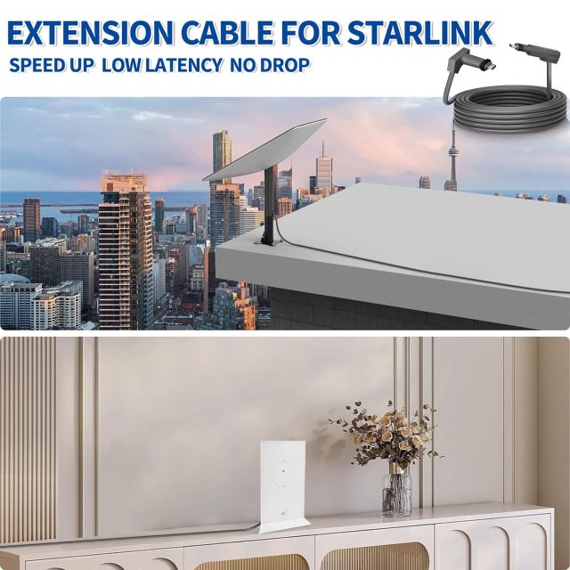 GODPEE 30Ft Replacement Cable for Starlink V2 [Standard Actuated ] Rectangular Satellite Dish Antenna - Heat Resistant Extension Cable Accessories for Starlink