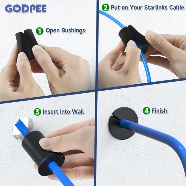 GODPEE Cable Mounting Routing Kit for Starlinks Dishy Ethernet Cable Feed Through Bushings Accessories Wire Wall Hole Cover Cables Grommet Durable 2 Pack with Wire Clips