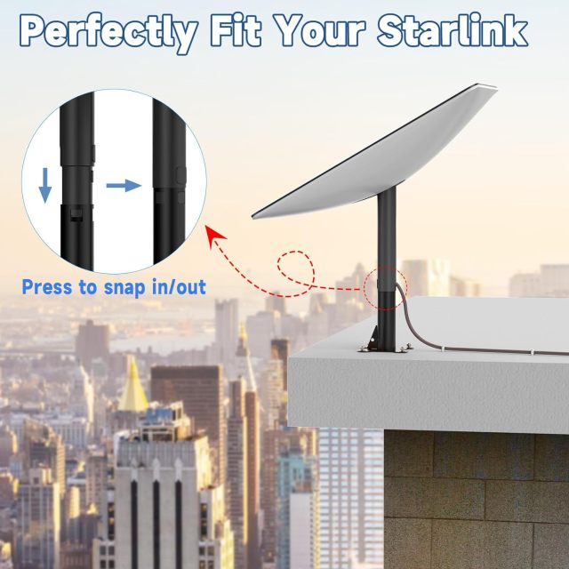 GODPEE Antenna Heavy-Duty Bracket for Starlink Satellite Dishes Roof Pole Mounting Kit Accessory - Short Horizontal Bracket with Wire Cable Clips