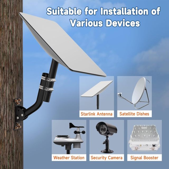 GODPEE Antenna Wall Mounting Kit Roof J-Pole Mount for Starlink Satellite Internet Installation Kit Accessories with Stainless Steel Mast Clamps - Bracket Adjustable Angle