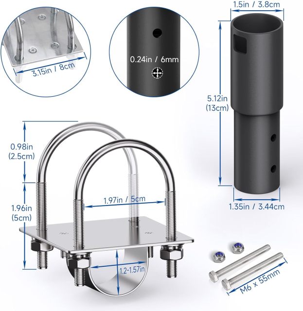 GODPEE Pipe Adapter for Starlink Satellite Dish V2 Antenna Pole Mount with U Bolt Pole Clamp - Sturdy Aluminium Alloy - Built-in Anti-Rotation Rib Safe Stable Pipe Adapter