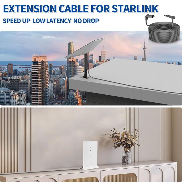 GODPEE 150Ft Replacement Cable for Starlink V2 [Standard Actuated ] Rectangular Satellite Dish Antenna - Heat Resistant Extension Cable Accessories for Starlink