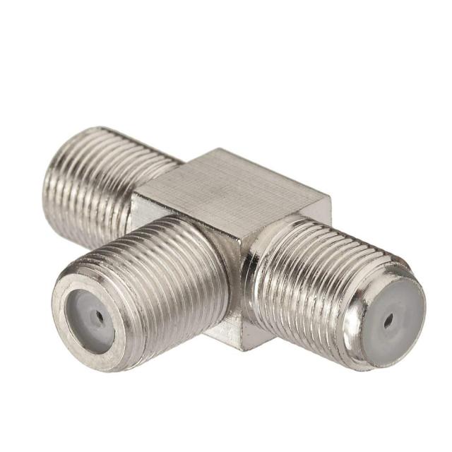 wlaniot F Type Splitter 3 Way F-Type Female to 2 Female Coaxial Connector Adapter T-Shape for TV Video VCR Antenna TV Cable Satellite Tuner Antenna 2pcs