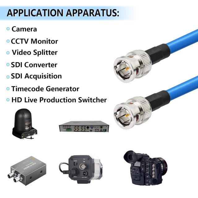 Superbat SDI Cable BNC Cable 3G/6G/12G SDI Cable 40ft (Belden 1694A Cable Blue) Supports HD-SDI/3G-SDI/4K/8K Monitor，Precision SDI Video Cable