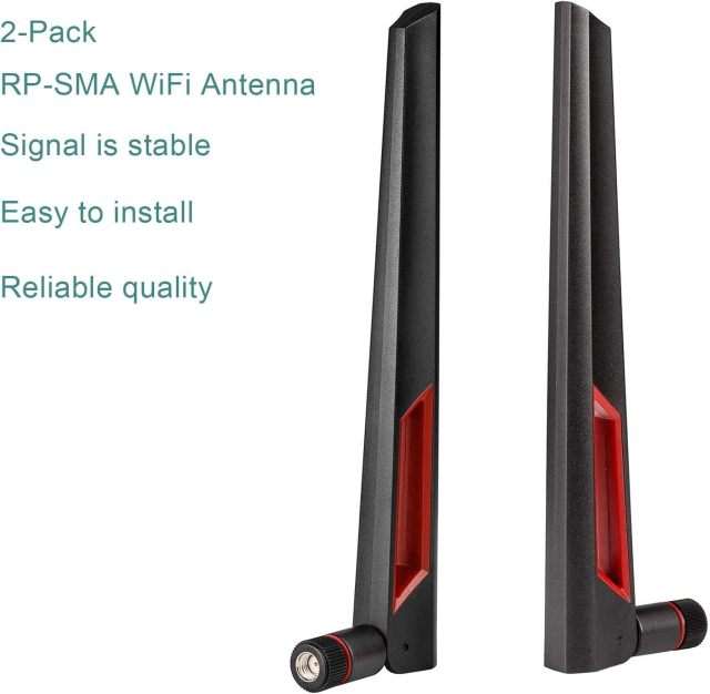 Superbat WiFi Antenna with RP-SMA Male Connector, 2.4GHz 5GHz 5.8GHz Dual Band Antenna for PCI-E WiFi Network Card USB Wireless Camera Router Hotspot etc. 2pcs