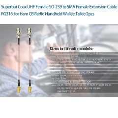 Superbat Coax UHF Female SO-239 to SMA Female Adapter Extension Cable RG316 12" for Baofeng CB Radio Handheld Walkie Talkie 2pcs