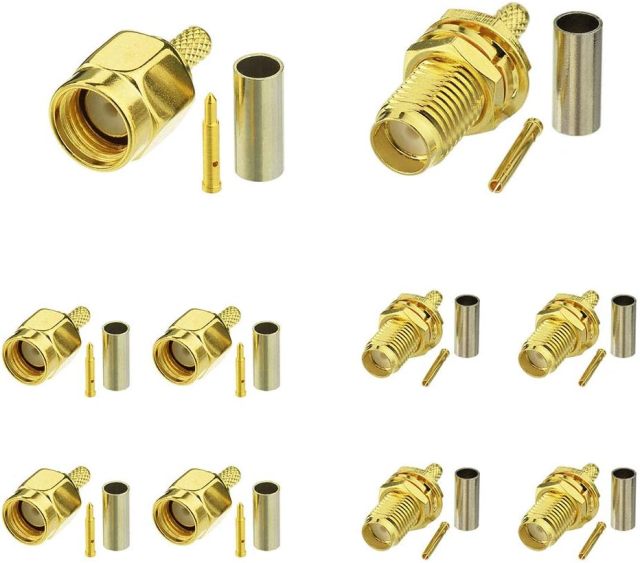 SUPERBAT SMA Crimp Connectors Kit SMA Male + SMA Female Crimp Solder Connector Kit Attachment for RG174 RG316 RG188 LMR100 Coax Cable 10-Pack