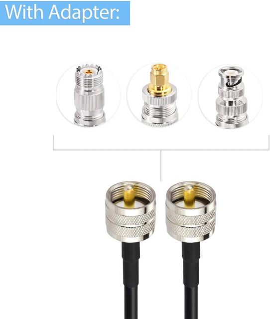 SUPERBAT PL259 Cable UHF RF Coaxial Coax Cable 6.56ft +3pcs Adapter Kit, UHF Cable + SMA/BNC/PL259/SO239 Adapter Kit for CB,Amateur,SWR Meter,and Two-Way Radio Applications