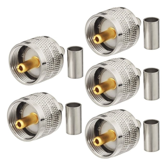 wlaniot PL259 Crimp Connectors UHF Male RF Coax Connector PL-259 Solder Crimp Connectors Compatible with RG58 RG142 RG400 LMR-195 RG303 RG141 Low Loss Coaxial Coax Jumper Cable