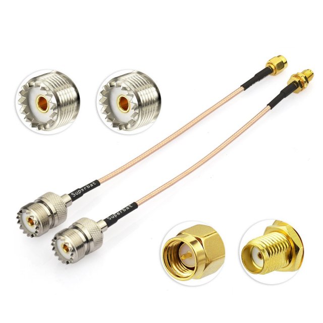 Superbat Coax UHF Female SO-239 to SMA Male/SMA Female Adapter Extension Cable RG316 6" for Baofeng Wouxun  Icom Yaesu CB Radio Handheld Walkie Talkie 2pcs