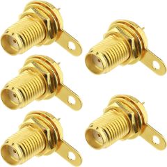 wlaniot SMA Female Connector SMA Coaxial Panel Mount Connector with Bulkhead Nut and Solder Cup Terminal 5pcs