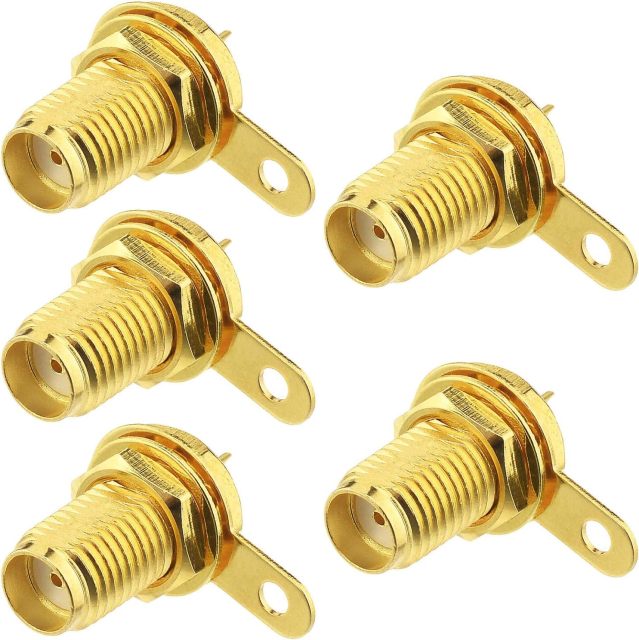 wlaniot SMA Female Connector SMA Coaxial Panel Mount Connector with Bulkhead Nut and Solder Cup Terminal 5pcs