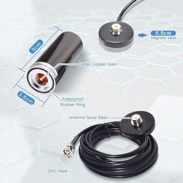 wlaniot Vehicle/Car Mobile Radio VHF/UHF Dual Band Antenna BNC Male Connector Magnetic Base Mount 5M RG58 Cable for BC125AT Scanner