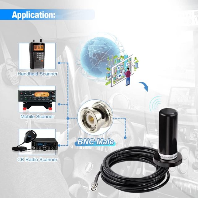 wlaniot Vehicle/Car Mobile Radio VHF/UHF Dual Band Antenna BNC Male Connector Magnetic Base Mount 5M RG58 Cable for BC125AT Scanner