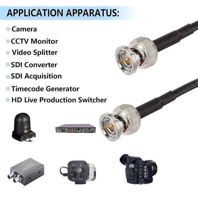 Superbat 3G/6G HD SDI Cable BNC Cable 1ft Thin & Short (Belden 1855A) Supports HD-SDI/3G-SDI/4K/8K Camera Recorder Precision SDI Video Cable (2pcs)