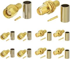 SUPERBAT RPSMA Crimp Connectors Kit RP-SMA Male + RP-SMA Female Crimp Solder Connectors Kit RG58 RG303 RG141 RG142 RG400 LMR195 Low Loss Coax Cable 10-Pack