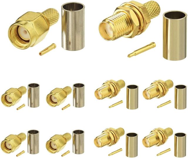 SUPERBAT RPSMA Crimp Connectors Kit RP-SMA Male + RP-SMA Female Crimp Solder Connectors Kit RG58 RG303 RG141 RG142 RG400 LMR195 Low Loss Coax Cable 10-Pack