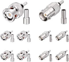SUPERBAT BNC Crimp Connectors Kit BNC Male + BNC Female Crimp Solder Attachment Connector Kit for RG174 RG316 RG188 RG188A LMR100 Coax Cable(10 Pack in Total)