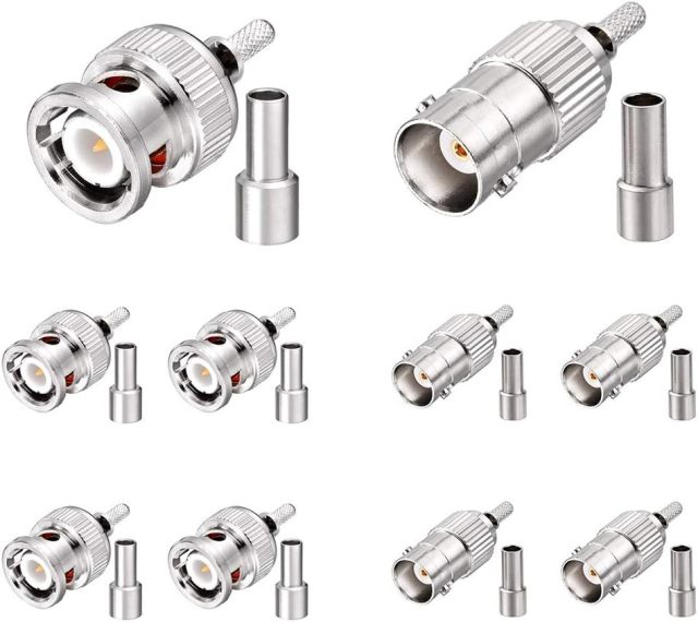 SUPERBAT BNC Crimp Connectors Kit BNC Male + BNC Female Crimp Solder Attachment Connector Kit for RG174 RG316 RG188 RG188A LMR100 Coax Cable(10 Pack in Total)