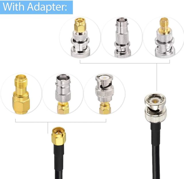 SUPERBAT SMA Male to BNC Male Cable 10ft + 5pcs RF Coax Adapter Kit SMA to BNC Cable SMA BNC Adapter Cable Kit for Scanner Antennas/Wireless LAN Devices/Wi-Fi Radios External Antenna etc