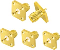 Superbat SMA Connectors SMA Female 4 Holes Panel Chassis Mount Flange Solder Cup Connector SMA Bulkhead Connector 5-Pack