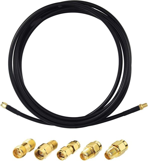 SUPERBAT SMA Male to SMA Female Bulkhead Cable 6.5ft RG58 Cable, SMA Cable + 5pcs SMA to SMA/RPSMA Adapter KIT for Ham Radio Router WiFi Antenna Wireless Adapter etc.