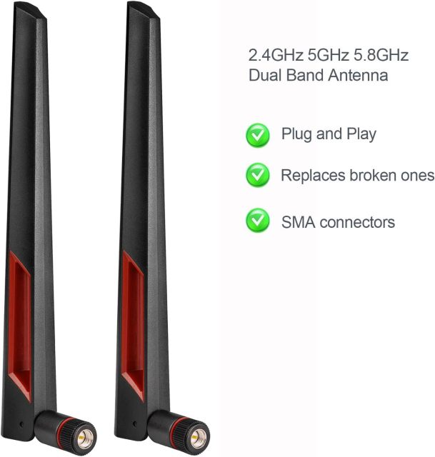 Superbat Dual Band WiFi Antenna 2.4GHz 5GHz 5.8GHz SMA WiFi Antennae for PC Desktop Computer Motherboard PCI PCIe WiFi Bluetooth Card Wireless Network Router (2-Pack)