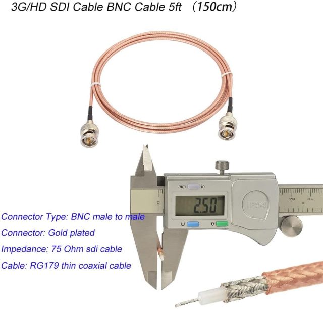 Superbat 3G/HD SDI Cable 5ft BNC Cable 75 Ohm RG179 Jumper for Cameras and Video Equipment，Supports HD-SDI/3G-SDI/4K/8K，SDI Video Cable (Straight,1Pcs)