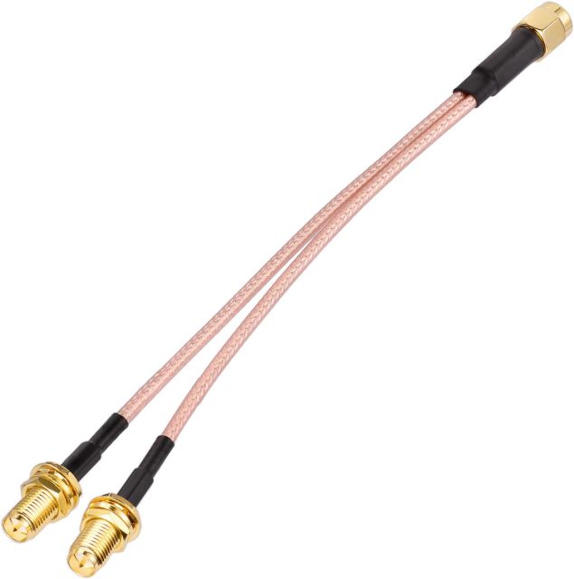 SUPERBAT RPSMA Coax Splitter Cable RP-SMA Plug to Dual RP-SMA Bulkhead Jack Cable 50ohm 6" for WiFi Antenna Router Security IP Camera Monitor Mini PCIE Card etc.