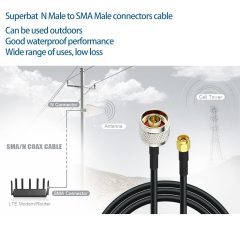 Superbat Wlaniot Low Loss N Male to SMA Male with Weatherproof Connectors RG58 Cable（25feet,7.5M） for Celling Antenna