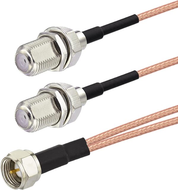 SUPERBAT F-Type Splitter Cable F Male to F Dual Female Coax Splitter Cable 75Ohm TV Splitter Cable 3 Way Combiner Satellite 30cm(12 inches)