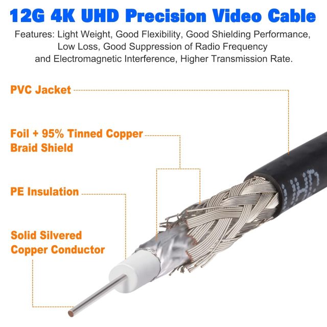 Superbat 12G SDI Cable 4K BNC Cable (Belden 4855R), 1ft/2ft/3ft, Supports 1080p/4K/8K/3G-SDI, UHD Precision Video Cable for Surveillance Camera System Cables/CCTV/DVR