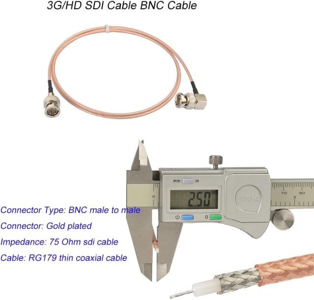 Superbat 3G/HD SDI Cable BNC Cable 3ft 75ohm for Cameras Converter and Video Equipment，Supports HD-SDI/3G-SDI/4K/8K，SDI Video Cable (Straight to Right Angle)