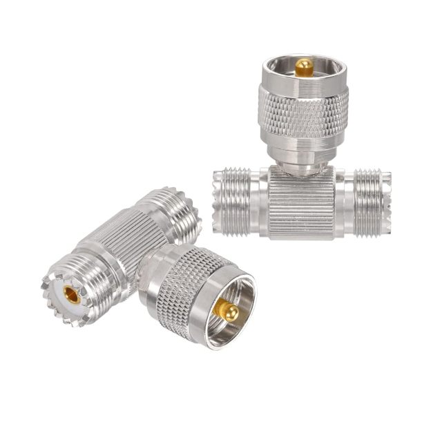 Superbat UHF Splitter Connector UHF Male to Dual UHF Female Coax Adapter PL259 SO239 T Shape Adapters for Coaxial Cable HT Ham Radio CB Antenna 2-Pack