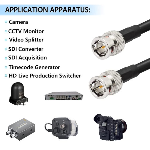 Superbat SDI Cable 1ft 2-Pack 3G/6G/12G HD-SDI Cable 75 Ohm BNC Male Cable (Belden 1694A Black) for Cameras BMCC Video Equipment Supports HD-SDI 3G-SDI 6G-SDI SDI Video Cable