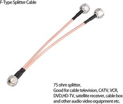 SUPERBAT 75Ohm TV Splitter, F Type Splitter Cable F Male to F Dual Male Coax Splitter RG179 Coaxial Cable 15cm (6") for Cable Modem and Cable Box etc.