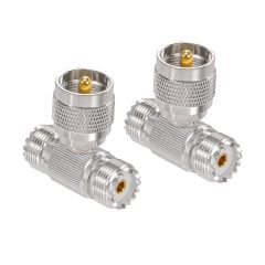 Superbat UHF Splitter Connector UHF Male to Dual UHF Female Coax Adapter PL259 SO239 T Shape Adapters for Coaxial Cable HT Ham Radio CB Antenna 2-Pack