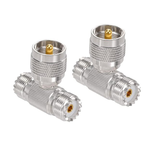 Superbat UHF Splitter Connector UHF Male to Dual UHF Female Coax Adapter PL259 SO239 T Shape Adapters for Coaxial Cable HT Ham Radio CB Antenna 2-Pack