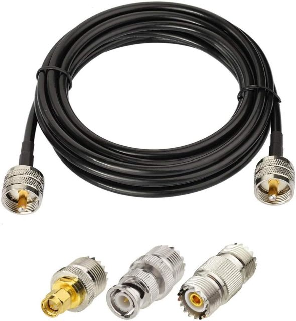 SUPERBAT PL259 Cable CB Coax Cable UHF RG58 Coaxial Cable 15ft +3pcs SMA/BNC/PL259/SO239 Adapter Kit for HAM Radio, Antenna Analyzer, Dummy Load, SWR Meter